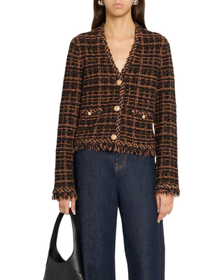 Daphne Fringe Cardigan Jacket- Brown + Black