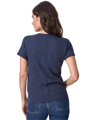 V-Neck Short Sleeve Back Seam Tee- Navy