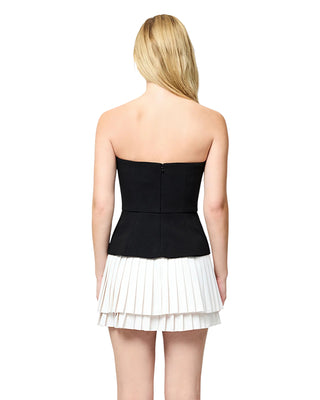 Azra Strapless Pleat Mini Dress- Black + Porcelain Cream