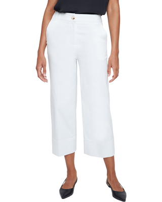 Cropped Cuffed Straight Leg Pant- White