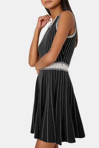 Vertical Texture Jacquard Knit Dress- Black/Ecru