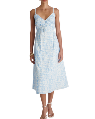 Rhodes Poplin Floral Midi Dress- White + Poolside