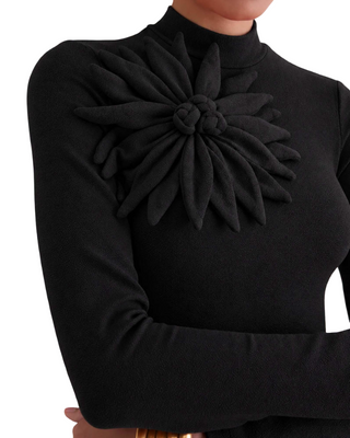 Black Long Sleeve Flower Maxi Dress