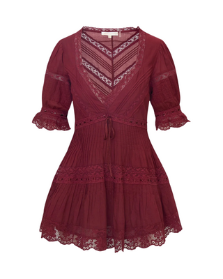 Lilias Cotton Mini Dress- Spiced Berry