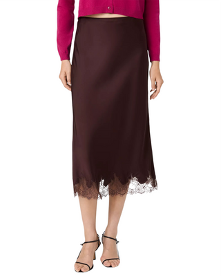Ennis Satin Lace Midi Skirt- Cocoa Brown