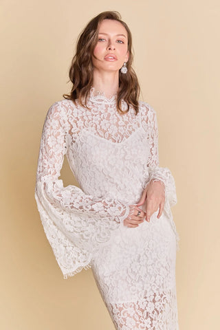 Lace Column Midi Dress- White