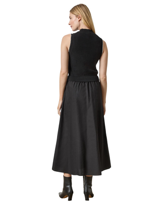Mixed Media Mock Neck Dress- Black