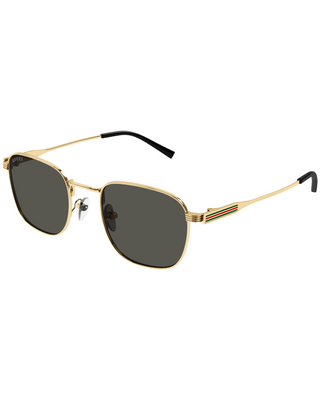 Gucci Square Round Metal Frame Sunglasses- Gold + Grey