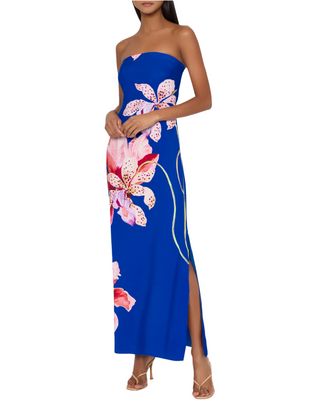 Vera Satin Floral Maxi Dress- Blue Multi