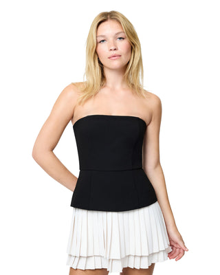 Azra Strapless Pleat Mini Dress- Black + Porcelain Cream