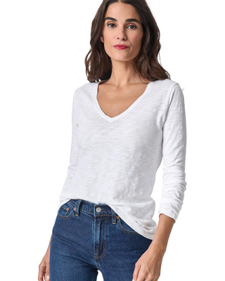 Long Sleeve V-Neck Tee- White