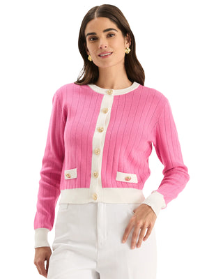 Tibby Gold Button Tipped Cardigan- Petal Pink