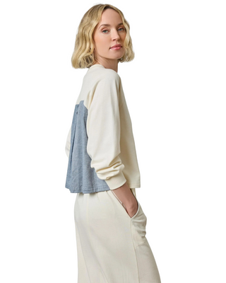 Chambray Pleat Back Pullover- Magnolia