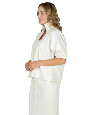 Poppy Faux Leather Top- Carrara
