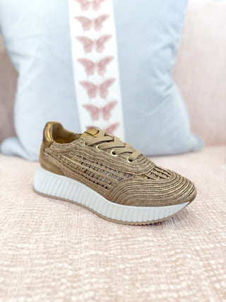Alaina Sneaker- Sand Metallic Raffia