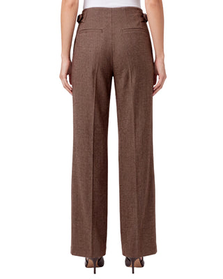 High Rise Pleated Wide Leg Trouser W/ Side Tabs- Chestnut