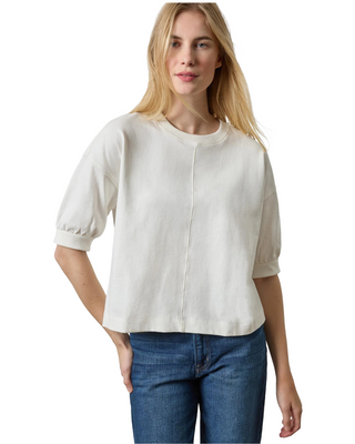 Half Sleeve Ribbed Trim Sweatshirt- Chalk
