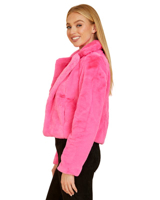 Faux Fur Crop Jacket- Pink