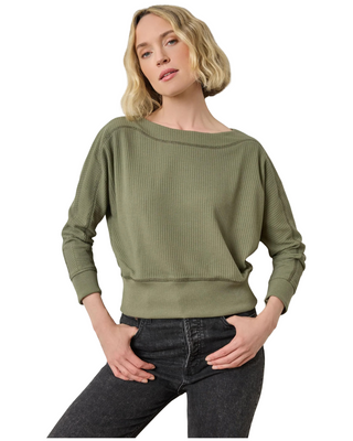Rib Trim Seamed Top- Matcha