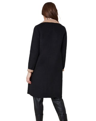 Brushed Reversible Knit Coat- Tan + Black