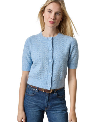 Short Sleeve Crewneck Cardigan- Clearwater
