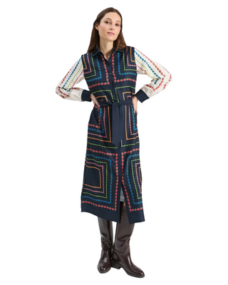 Vintage Scarf Flowers Midi Dress