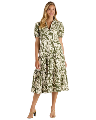 Portia Dress- Wild Paisley Loden Gold