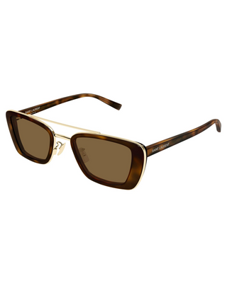 Saint Laurent Rectangular Sunglasses- Havana + Gold