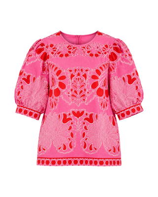 Pink Petal Lace Puff Sleeve Blouse