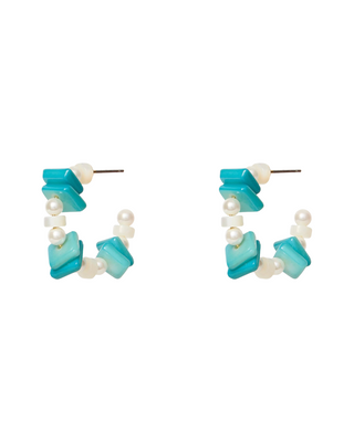 Beach Club Hoop Earrings- Turq Pearl
