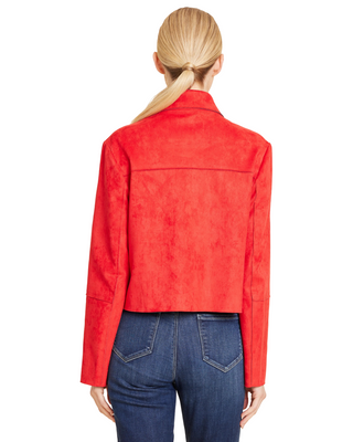 Faux Suede Two Pocket Jacket- Red