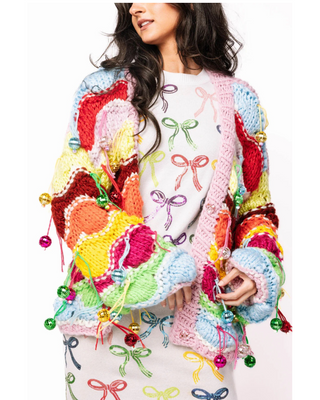 Rainbow Fringe Disco Ball Ornament Cardigan