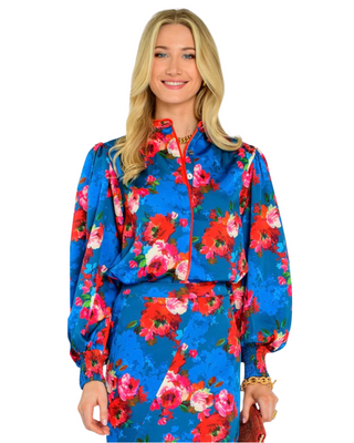 Emily Top- Holiday Chintz Teal