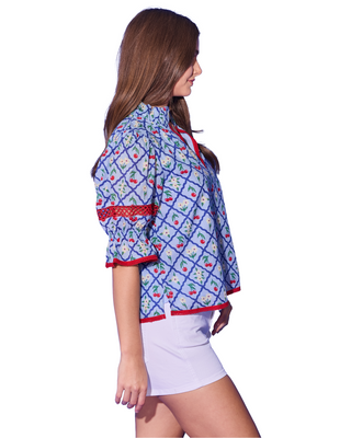 Lottie Top- Light Blue Cherry
