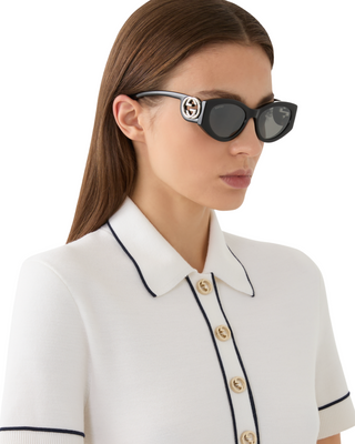 Gucci Chaise Longe Cat Eye Sunglasses- Black + Grey