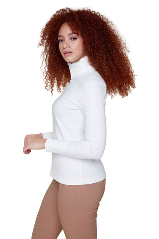 Ribbed Ruffle Turtleneck- Creme