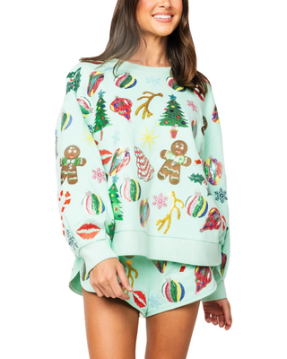 Christmas Icons Sweatshirt- Mint Multi