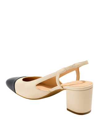 Summer Cap Toe Sling Back Heel- Ivory + Black