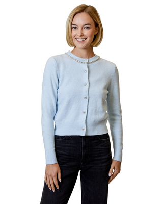 Gemstone Trim Cardigan- Cloud