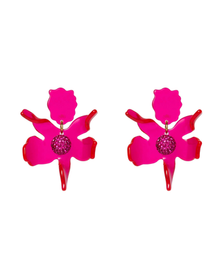 Small Crystal Lilly Earring- Fuchsia
