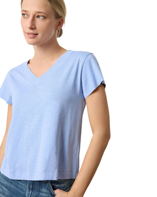 Relaxed Short Sleeve V-Neck Tee- Wedgewood