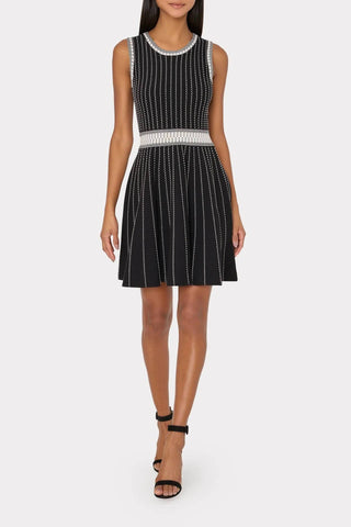 Vertical Texture Jacquard Knit Dress- Black/Ecru