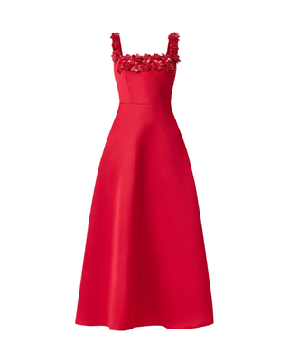Lucetta Square Neck Midi Dress- Red