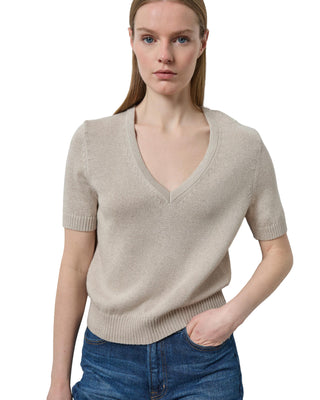 Short Sleeve V-Neck Sparkle Sweater- Dove Sparkle