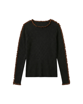 Black + Brown Trim Long Sleeve Knit Top