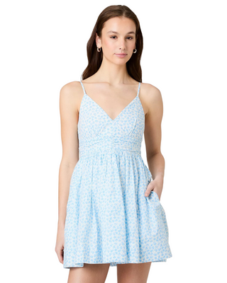 Rhodes Poplin Floral Short Dress- White + Poolside