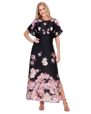 Bess Blouson Cinched Waist Dress- Rosette Border