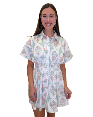 Vintage Floral Button Shirt Dress- Ivory