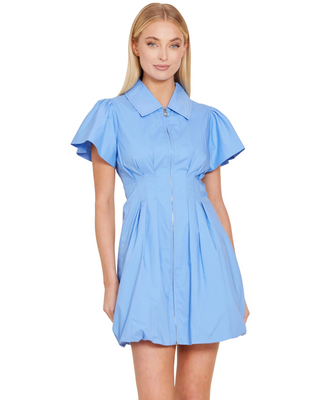 Poplin Zip Bubble Dress- Blue