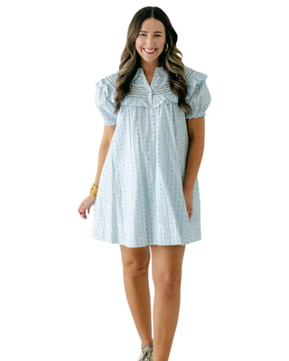 Blue Floral Stripe Peterpan Stitch Dress